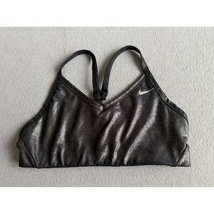 Nike Indy Metallic Silver Black Sports Bra Adjustable Straps Light Support L